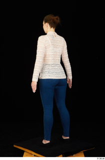  Ellie Springlare black sneakers blue jeans dressed long sleeve shirt pink turtleneck standing whole body 0006.jpg